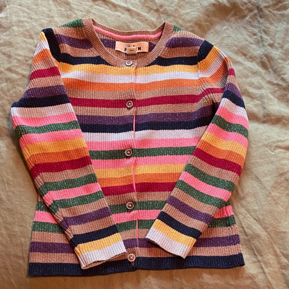 Mini Boden Girls Striped Multicolor Sparkly Sweater
